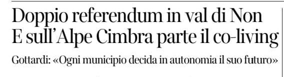 Referendum Val di Non: ogni Municipio decida in&nbsp;autonomia