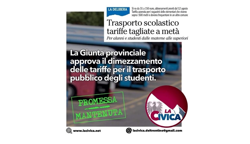 Dimezzamento tariffe per il trasporto&nbsp;scolastico