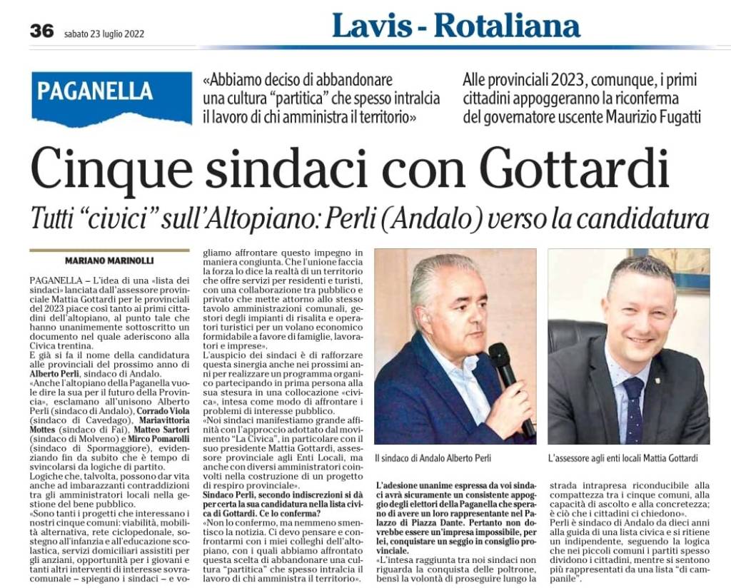 Cinque sindaci con Gottardi e La&nbsp;Civica